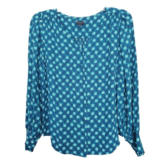 Talbots Viscose Green Dazzling Ditsy Soft Button-Up Top Size Medium - Picture 1 of 5